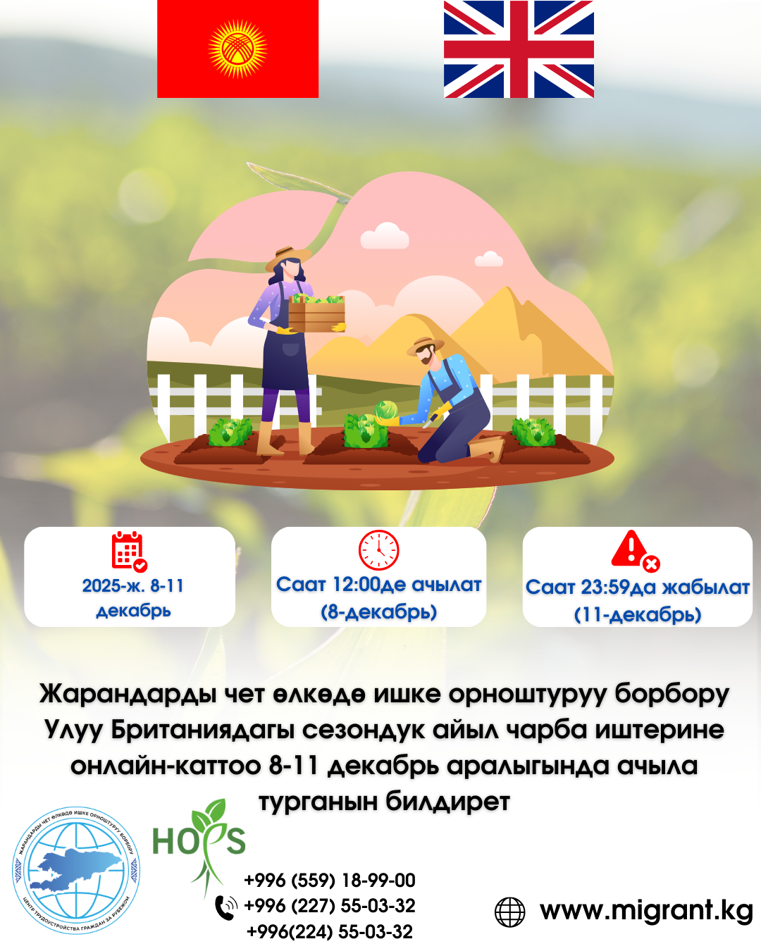 Центр трудоустройства граждан за рубежом сообщает о скором открытии онлайн-регистрации на сезонные сельскохозяйственные работы в Великобритании оператором HOPS